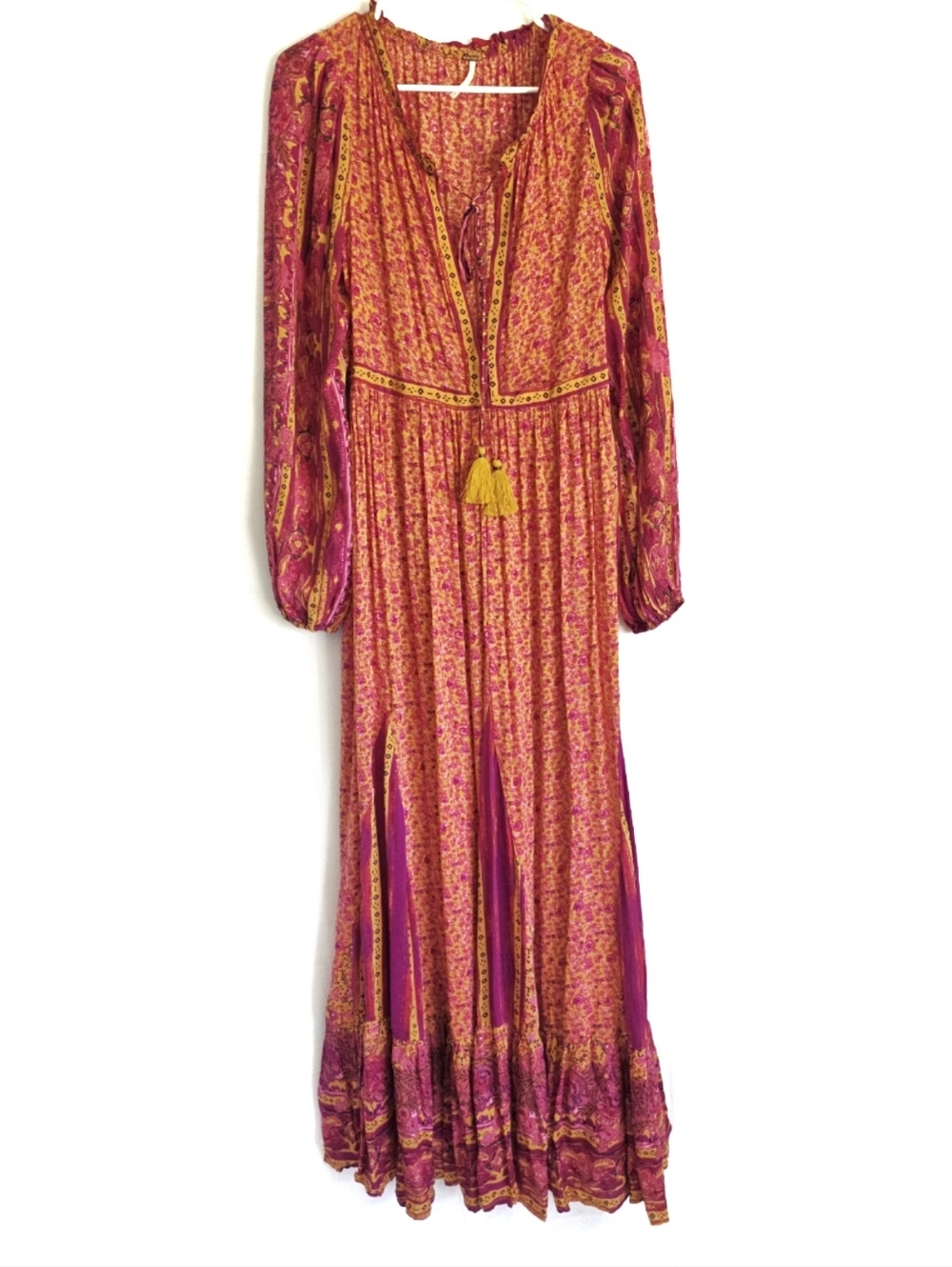 FREE PEOPLE 'Happy Feelings' Golden Combo Boho Festival Dress M - Picture 4 of 9